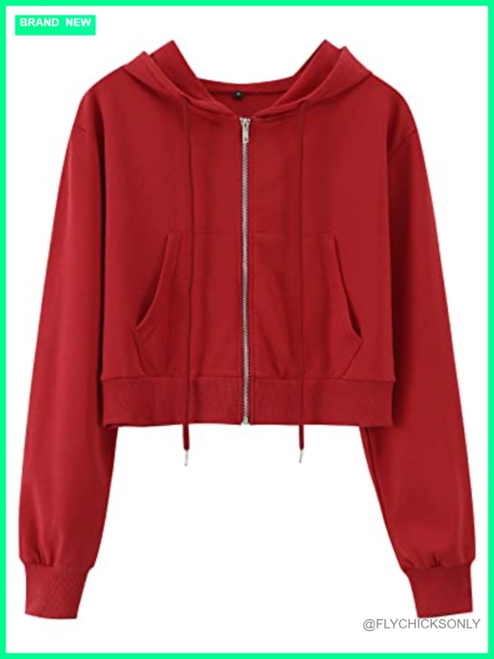 Cropped Zip Up Hoodie Long Sleeve Drawstring Casual Sweatshirt